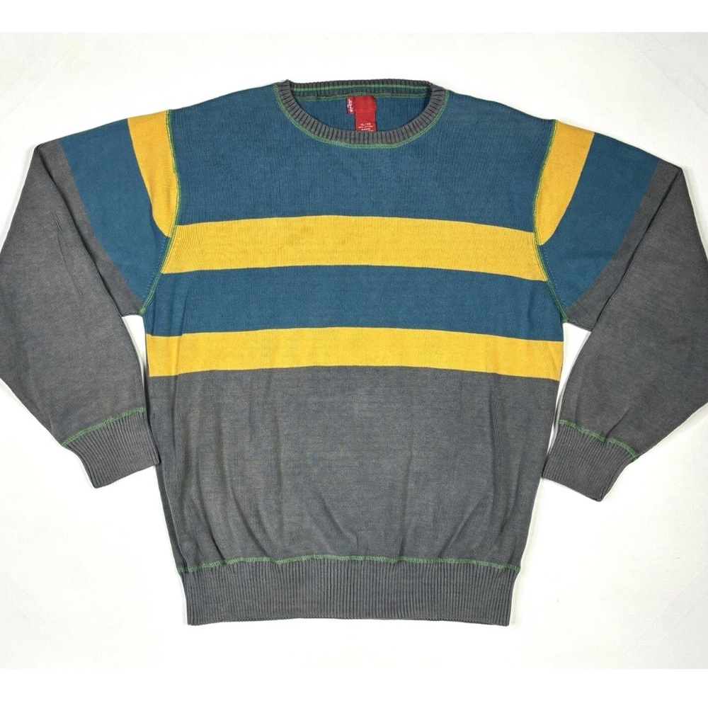 Vintage Levi's Sweater Mens XL Gray Blue Yellow Crew Neck Knit